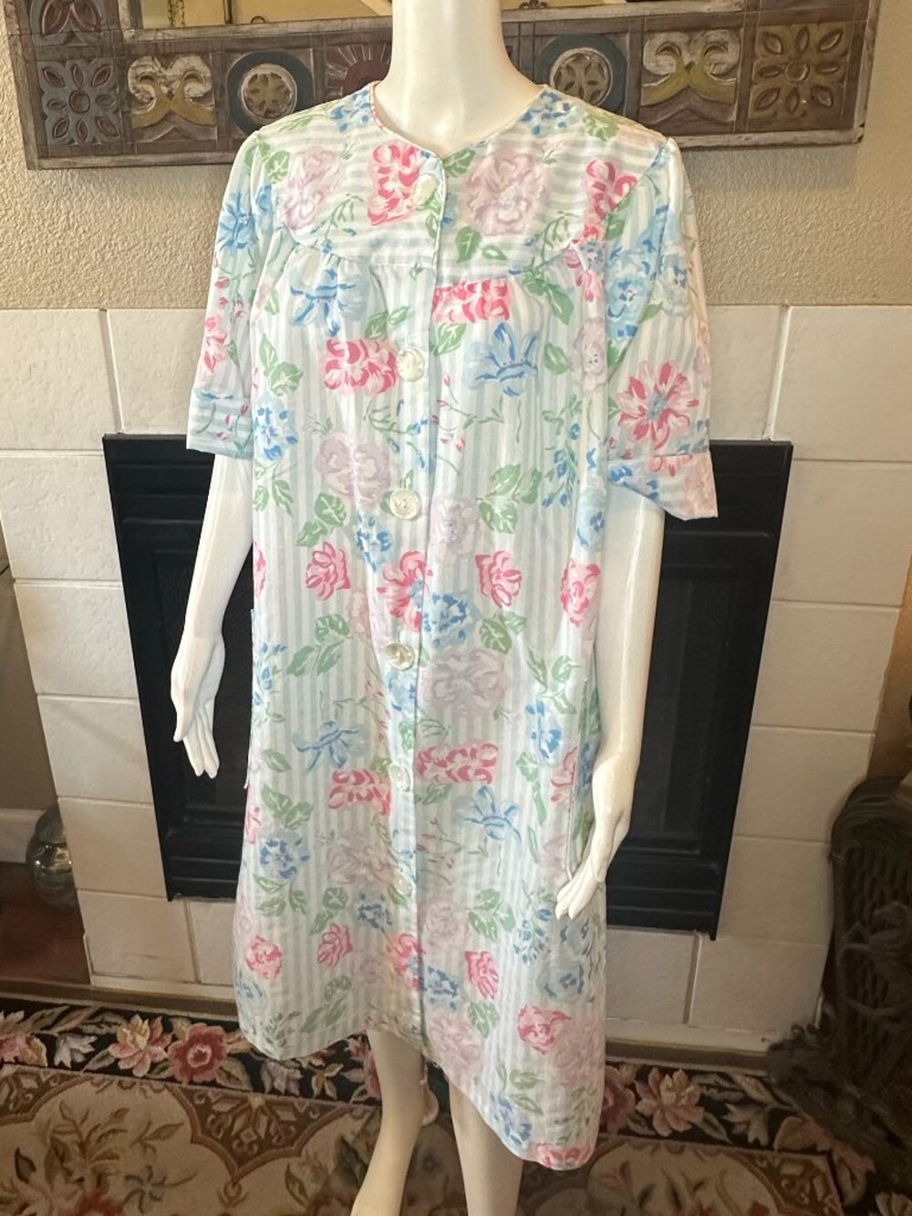 Vtg Leisure Life house Dress 2X-3X Patio Evening Floral Button up Made in USA